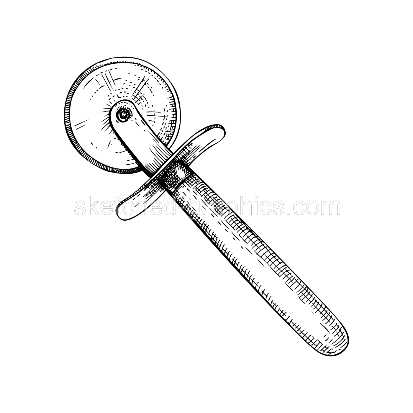 Pizza knife sketch. Cutlery, kitchen silverware. Hand drawn vector illustration Illustration